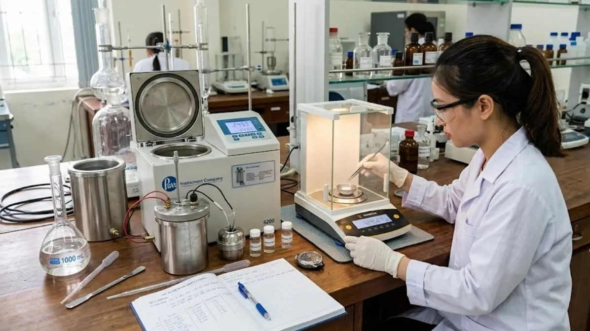 Quy trình thực nghiệm đo nhiệt lượng bằng nhiệt lượng kế và cân phân tích