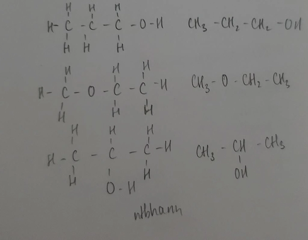 Sơ đồ công thức cấu tạo các đồng phân của C3H8O