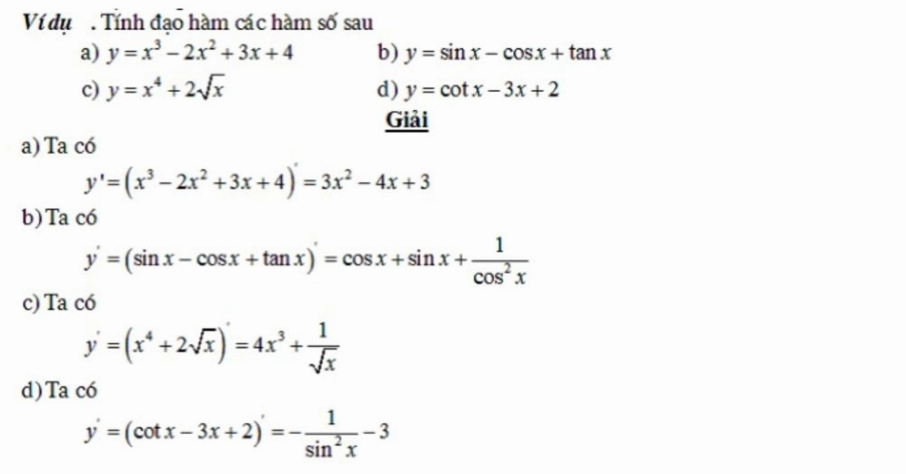 tất cả công thức đạo hàm