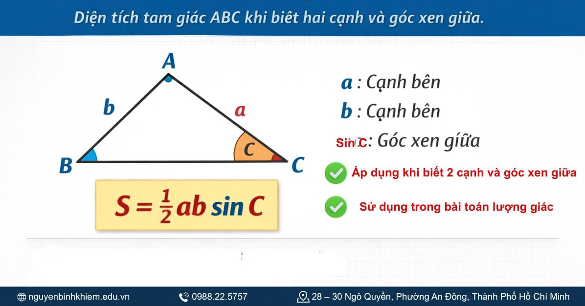 Tính diện tích khi biết một góc