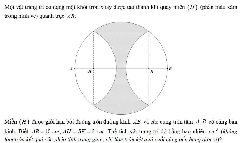 Tính thể tích khối tròn xoay từ miền giới hạn bởi cung tròn (kèm lời giải)
