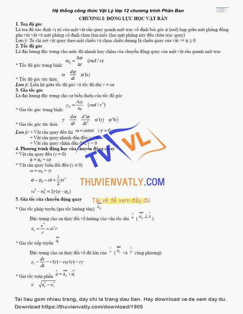 Tóm tắt công thức và cách giải Vật Lý 12 chương trình mới (PB) - Hỗ trợ giải bài tập Vật Lý 12
