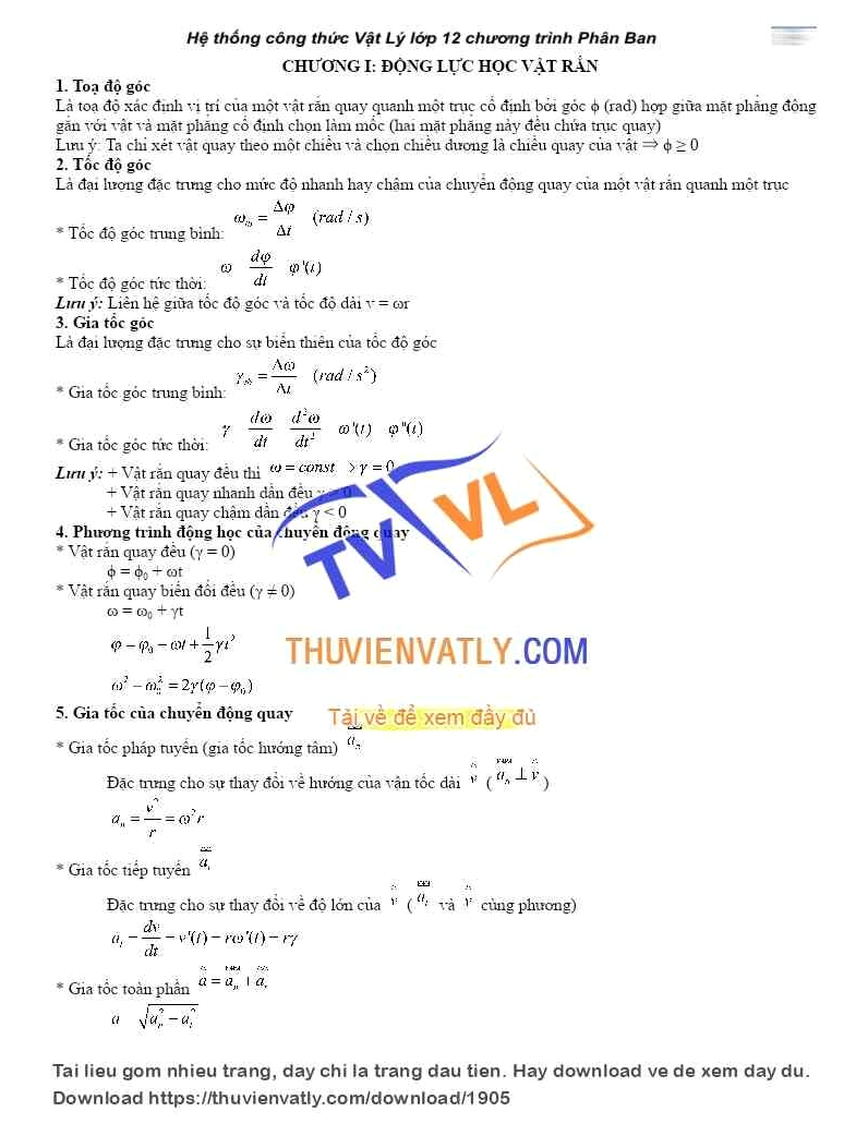 Tóm tắt công thức và cách giải Vật Lý 12 chương trình mới (PB) - Hỗ trợ giải bài tập Vật Lý 12