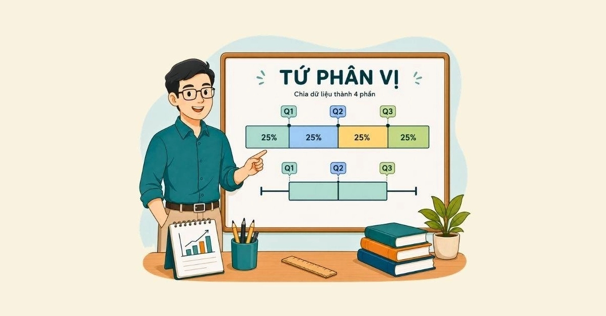 Tứ phân vị là gì, cách tính tứ phân vị và khoảng tứ phân vị Toán 10