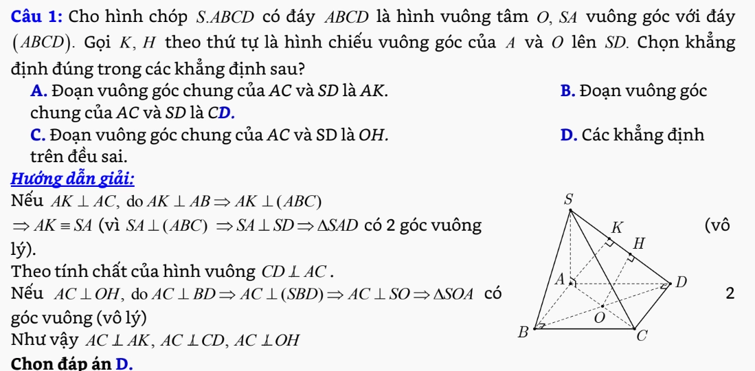 Ví dụ 1 phương pháp 1 tính khoảng cách 2 đường thẳng chéo nhau