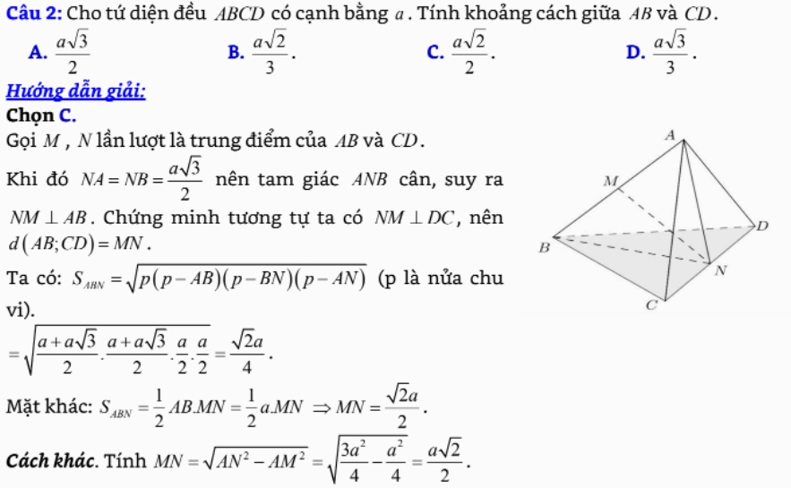 Ví dụ 2 phương pháp 2 tính khoảng cách 2 đường thẳng chéo nhau