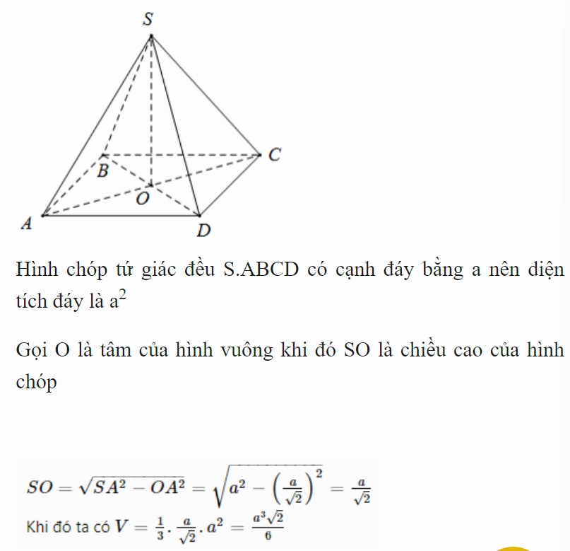Ví dụ bài tập tính thể tích khối chóp đều có cạnh đáy bằng a
