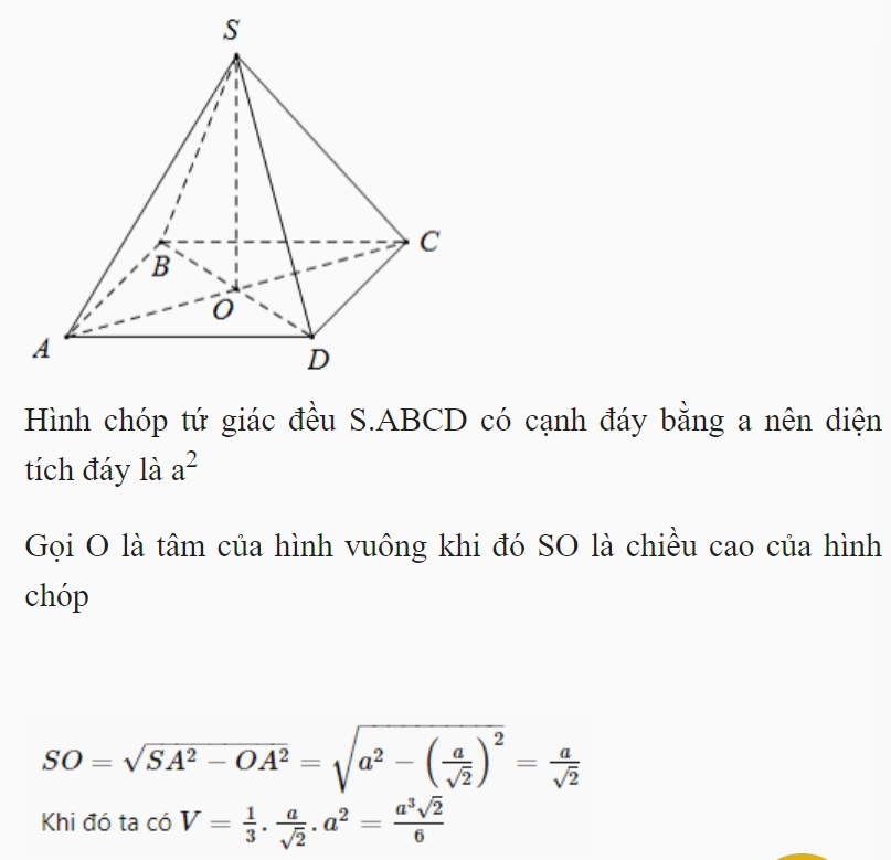 Ví dụ bài tập tính thể tích khối chóp đều có cạnh đáy bằng a