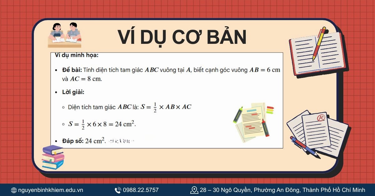 Ví dụ cơ bản về tính diện tích tam giác vuông