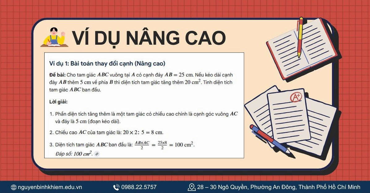 Ví dụ nâng cao về tính diện tích tam giác vuông