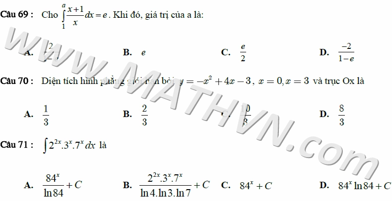 580 câu hỏi trắc nghiệm Nguyên hàm Tích phân có đáp án (nhóm Toán)