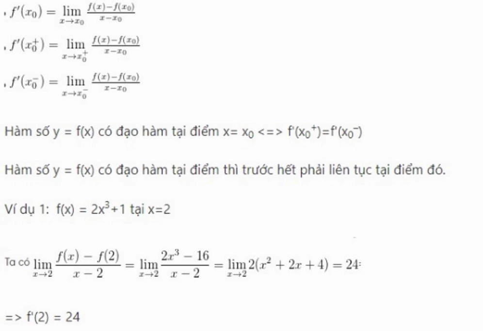 các công thức đạo hàm lớp 11