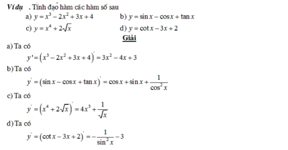 các công thức đạo hàm lớp 11