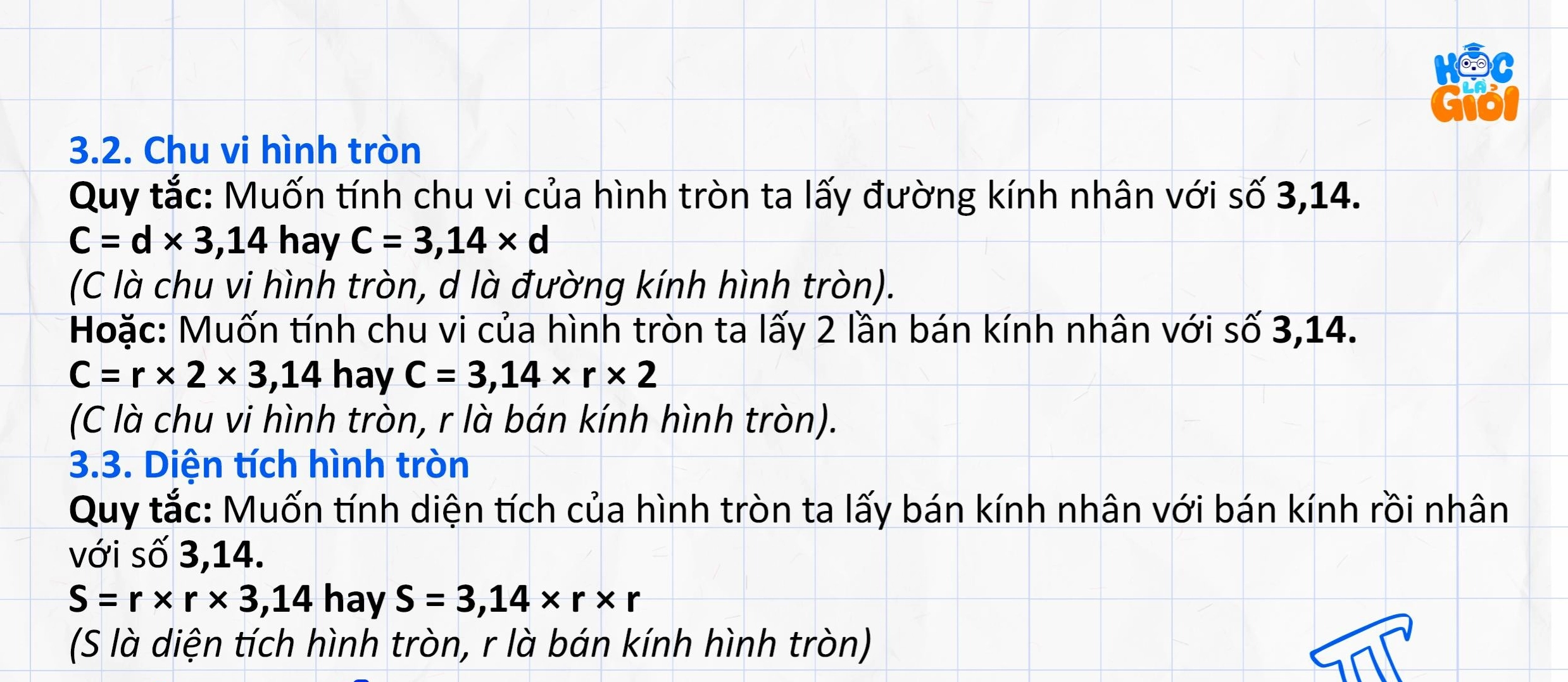 Các tính chu vi, diện tích hình tròn