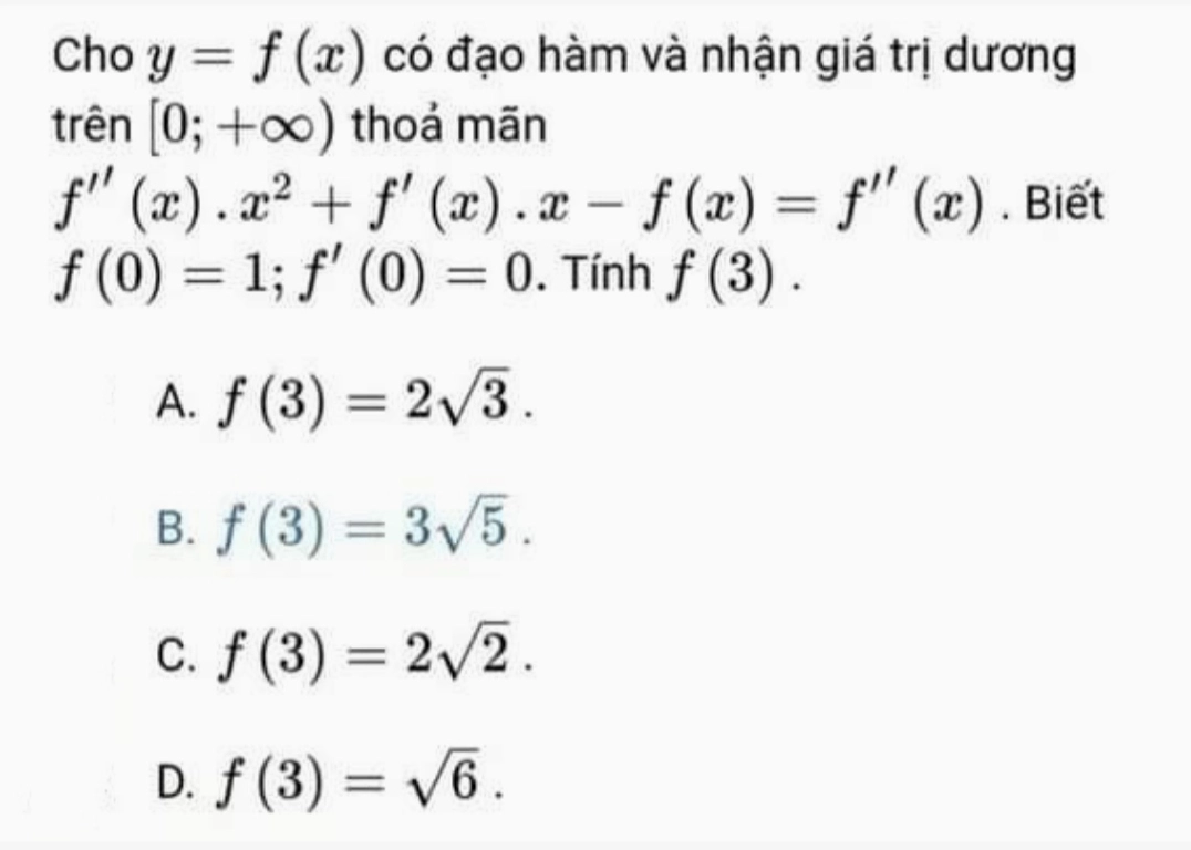 Câu phương trình vi phân trong đề thi thử tốt nghiệp thpt