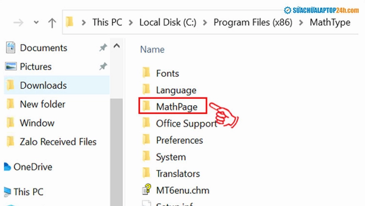 Chọn thư mục MathPage như hình minh họa trong Word