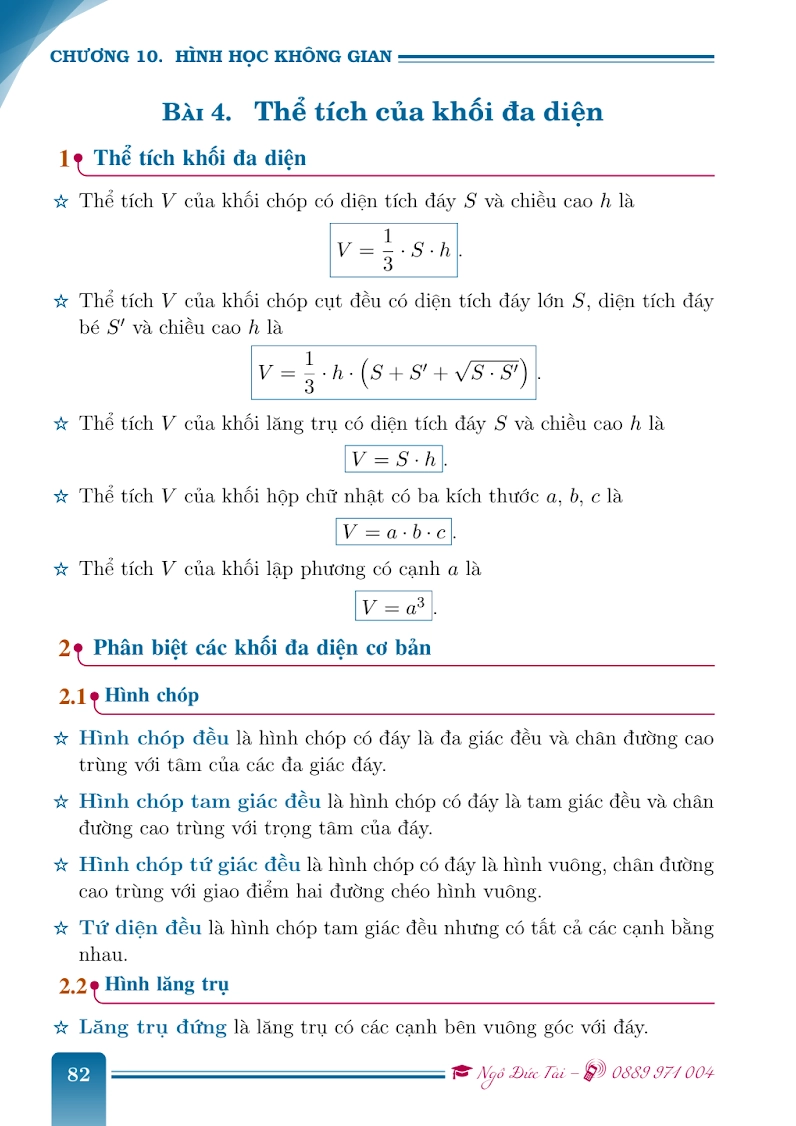 Chuyên đề Thể tích khối đa diện - Hình học không gian Toán 12