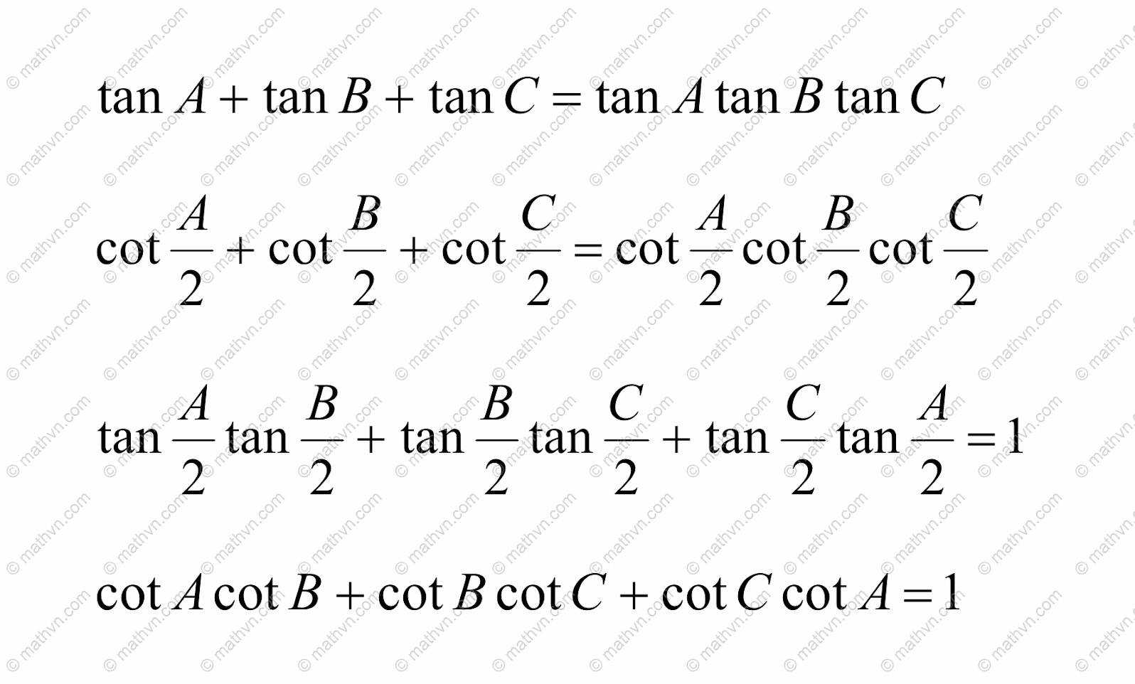 Công thức tan cot trong tam giác nâng cao