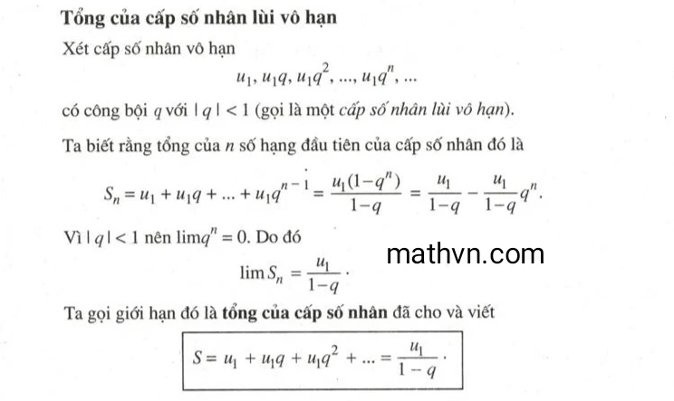 Công thức tính tổng của cấp số nhân lùi vô hạn và ví dụ áp dụng - Hình 1