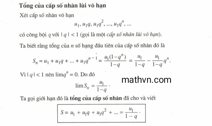 Công thức tính tổng của cấp số nhân lùi vô hạn và ví dụ áp dụng - Hình 1