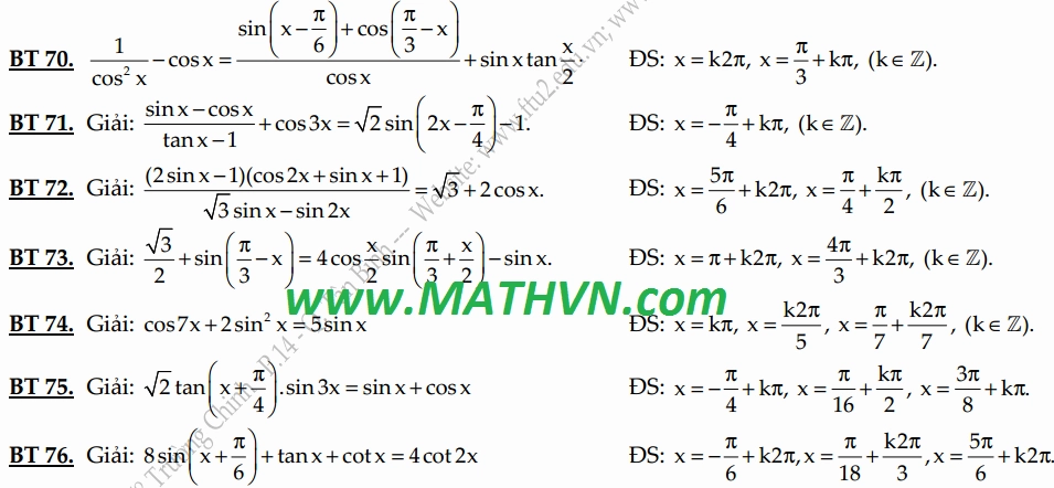 Minh họa bài tập phương trình lượng giác
