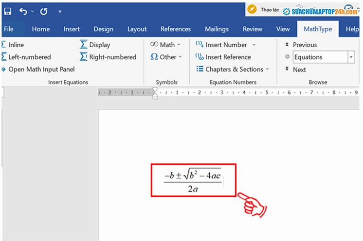 Nhấn Ctrl + V để dán công thức vào Word