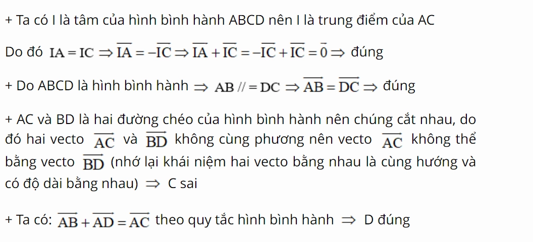 Quy tắc hình bình hành cho tổng và hiệu của hai vectơ