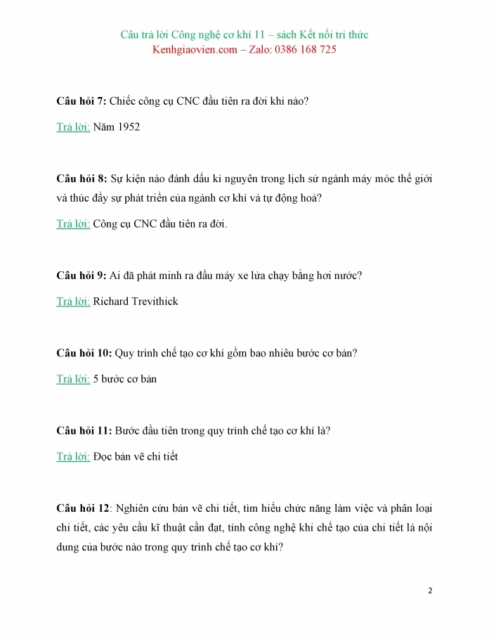 Trắc nghiệm dạng câu trả lời ngắn Công nghệ 11 Công nghệ cơ khí Kết nối tri thức