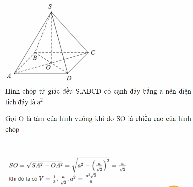 Ví dụ bài tập tính thể tích khối chóp đều có cạnh đáy bằng a