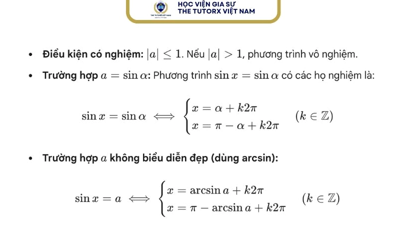 Công thức giải phương trình sinx = a