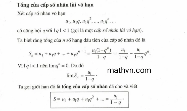 Công thức tính tổng của cấp số nhân lùi vô hạn và ví dụ áp dụng - Hình 1